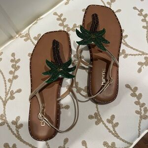 Chicos Gold and Green Tropical Sandals